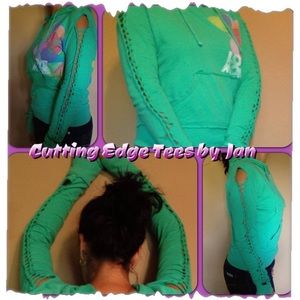 Junk Food thin green hoodie sweatshirt hand weaved